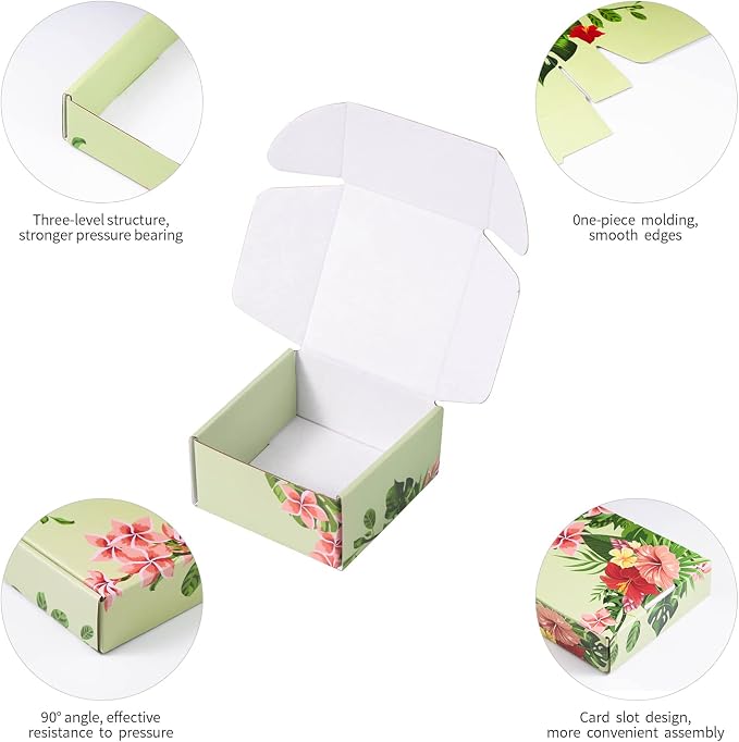 Hawaiian Flower Shipping Boxes Pack of 25-4x4x2 inches Hawaiian Floral Gift Boxes Small Cardboard Corrugated Mailer Shipping Boxes for Small Business Packaging Shipping Mailing
