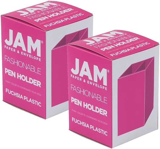 JAM PAPER Plastic Pen Holders - Fuchsia Pink Desktop Pencil Cups - 2/Pack