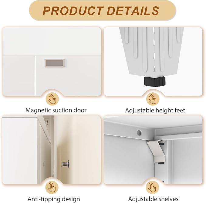 79" White Metal Storage Cabinet with 2 Doors and 5 Adjustable Shelves,Steel Garage Tool Cabinet, File Cabinet,Kitchen Pantry Cabinet for Home,Office,Garage,School,Warehouse