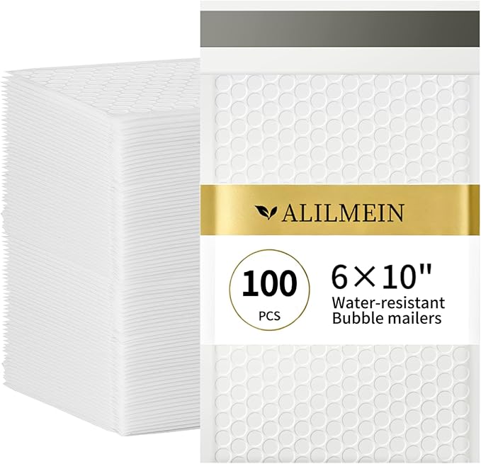 6×10" Inch Bubble Mailers 100 Pack Waterproof Padded Envelopes Self Seal Adhesive Shipping Bags for Mailing Cards Jewelry Makeup and Small Business Packaging