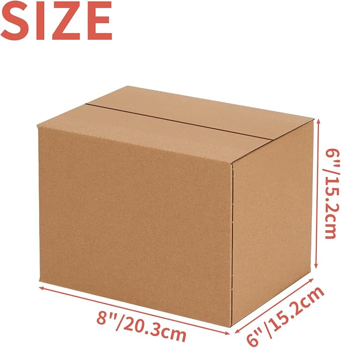 30-Pack Shipping Boxes 8x6x6 Inches, Brown | Corrugated Cardboard Box for Business Packing, Shipping, and DIY, Easy to Fold and Assemble