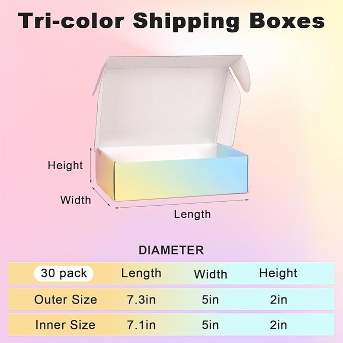 Shipping Boxes Small 7x5x2", 30 Pack Colorful Corrugated Cardboard Boxes, Mailer Boxes for Small Business Mailing Packaging