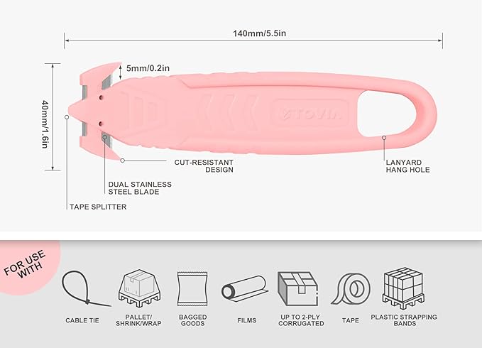 Safety Box Cutter T TOVIA Stainless Steel Concealed Blade Package Opener Assorted Colors 12-Pcs