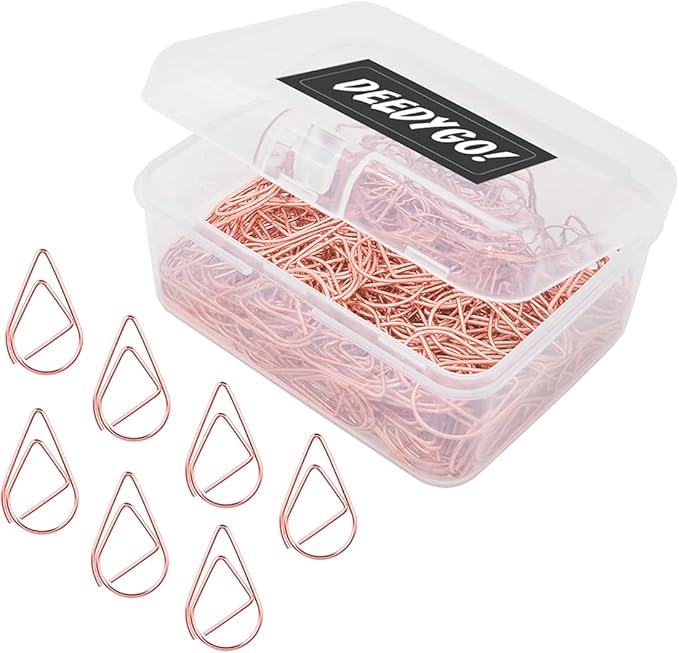 DEEDYGO 250 Pieces Rose Gold Cute Paper Clips Drop-Shaped (Teardrop) Stainless Steel Paper Clips for Office School Supplies Wedding Invitations Scrapbooking Bookmarks Kids Women Planners (1 inch)