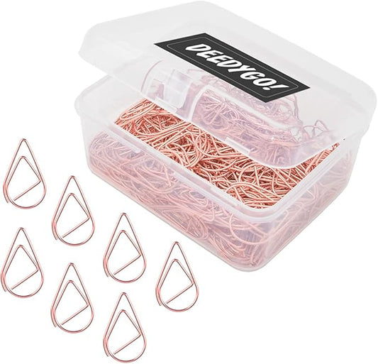 DEEDYGO 250 Pieces Rose Gold Cute Paper Clips Drop-Shaped (Teardrop) Stainless Steel Paper Clips for Office School Supplies Wedding Invitations Scrapbooking Bookmarks Kids Women Planners (1 inch)