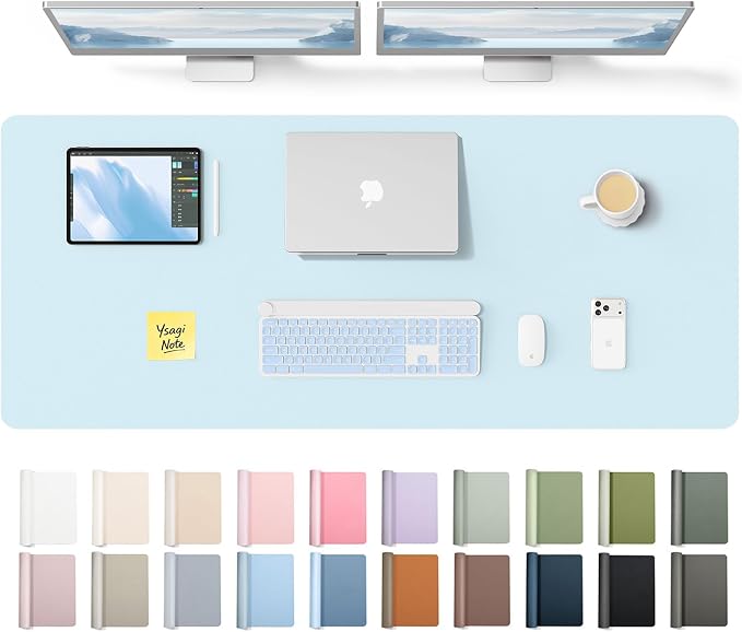 YSAGi Leather Desk Pad Protector, Office Desk Mat, Large Mouse Pad, Non-Slip PU Leather Desk Blotter, Laptop Desk Pad, Waterproof Desk Writing Pad for Office and Home (Baby Blue,55" x 17.2")