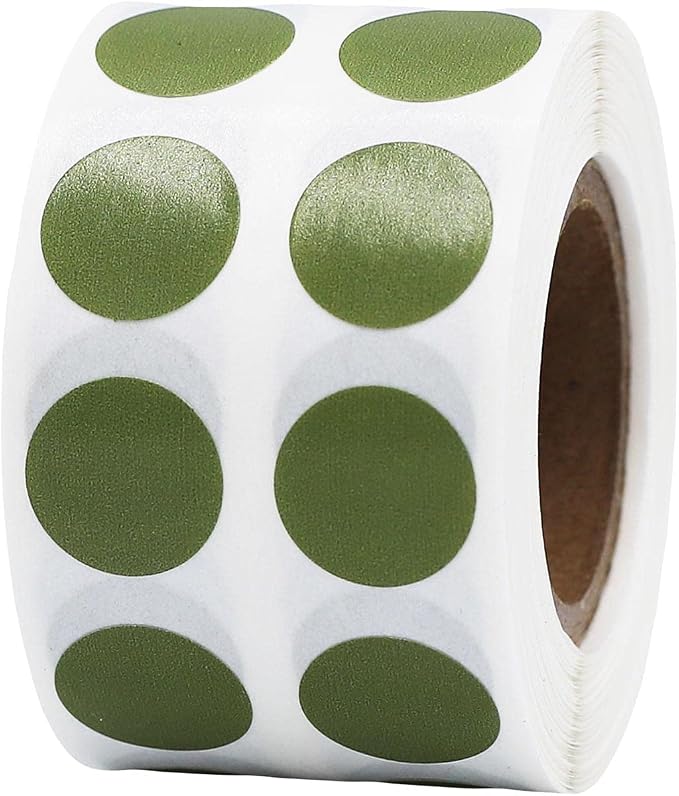Olive Green 1/2" Inch Round Adhesive Labels 1,000 Color Coding Dot Stickers for Efficient Inventory Management, Crafting Projects, and Organizational Tasks in Offices, Schools, and Homes