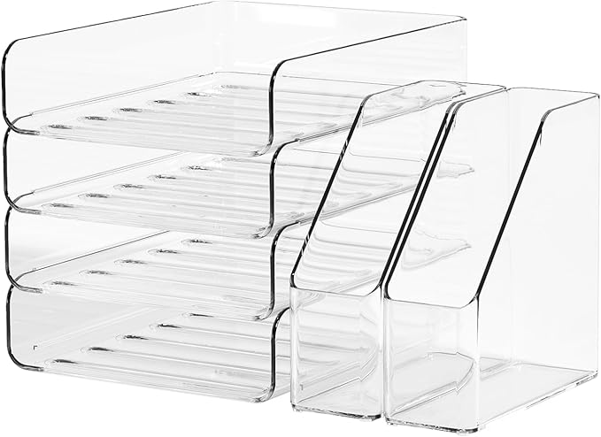 4-Tier Acrylic Paper Tray Organizer | Clear Stackable Desk Organizer for Documents, Letters, A4 Paper | Modern Office/Classroom/Home Organization,Clear