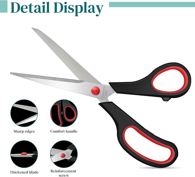 3 Packs 8" Sewing Craft Scissors Bulk,Multipurpose Heavy Duty Sharp Paper Scissors,All Purpose Stainless Steel Scissors for Home Office Student Teacher Supplies