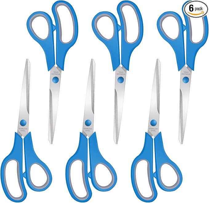 6 Packs Sewing Craft Scissors Bulk,8" Multipurpose Heavy Duty Sharp Scissors,Stainless Steel Shears for Home Office Student Supplies,Blue