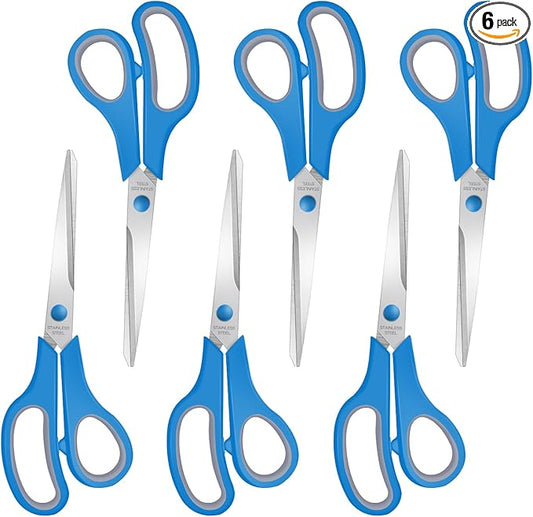 6 Packs Sewing Craft Scissors Bulk,8" Multipurpose Heavy Duty Sharp Scissors,Stainless Steel Shears for Home Office Student Supplies,Blue