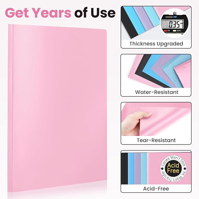 Sooez 1 Pack Plastic Folder, 2-Pocket Folders with Prongs | Fit Letter Size Paper, Sturdy 3 Prong File Folders for Documents, Folders with Pockets Back to School Supplies for Kids
