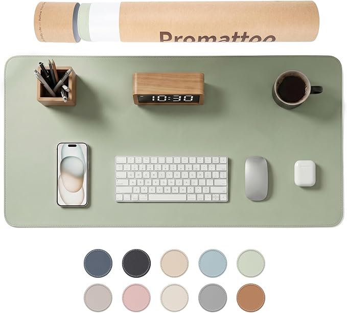 Large Desk Pad Non-Slip Desk Mat Protector for Keyboard Mouse Waterproof Vegan Leather Surface Faux Leather Laptop Mat Smooth Mouse Pad Premium Gift Tube Matcha Green 35" x 17"