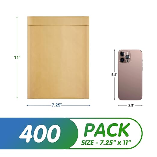 Kraft Bubble Mailers 7.25 x 11 Inch Natural Brown, Padded Envelopes Self Seal, Pack of 400, Bubble Lined Kraft Paper Mailing Envelopes for Shipping