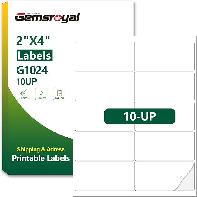 2"×4" Address Labels Printable,4×2 inch White Matte Shipping Label Stickers for Laser/Inkjet Printer,4"×2" Name Tags Custom Sticker Paper,40 Sheets,400 Blank Labels in Total