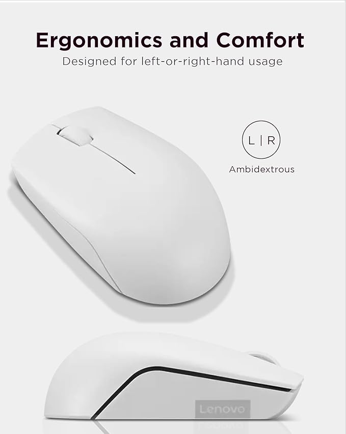 Lenovo 300 Wireless Mouse – Computer Mouse for PC, Laptop with Windows – Ambidextrous Design – 2.4 GHz Nano USB Receiver – 12 Month Battery Life