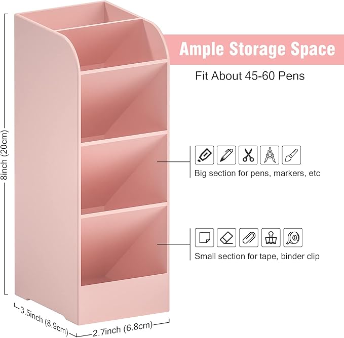 Asten Pen Holder, Pencil Holder for Desk, Pen Organizer for Office, School, Desktop, Large Capacity Pen Storage Organizer with 5 Compartment for Pens, Markers, Makeup Brush, Cosmetics (Pink, 3 Pack)
