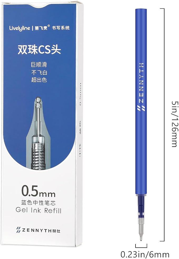 Ddaowanx 10 Pieces Gel Ink Pen Refills,Fine Point 0.5mm Tip Blue Ink | Smooth Writing Quick Dry for Journaling Writing School Office Supplies