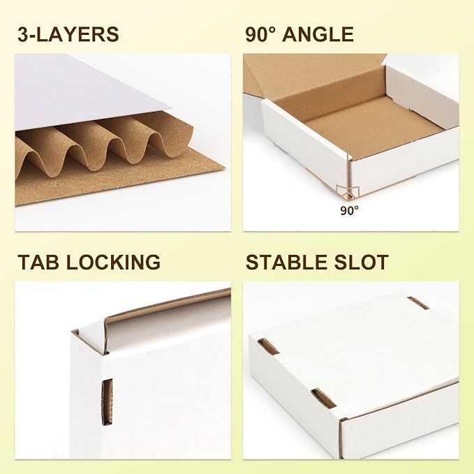 WIFTREY 100 Pcs 4X4X1 inches Small Shipping Boxes, White Corrugated Cardboard Box for Packaging Small Business, Moving, Literature Mailer