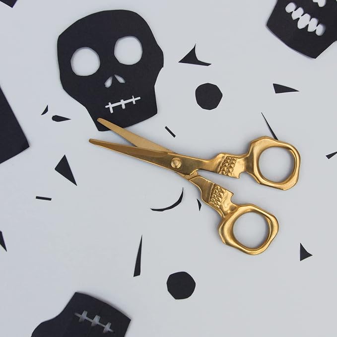 Suck UK Skull Scissors - Goth Office Supplies - Novelty Gift Halloween Desk Accessories - Unique Gold Scissors - Home Decor or Spooky Office Decor - Skull Kitchen Accessories | Gothic Stationery
