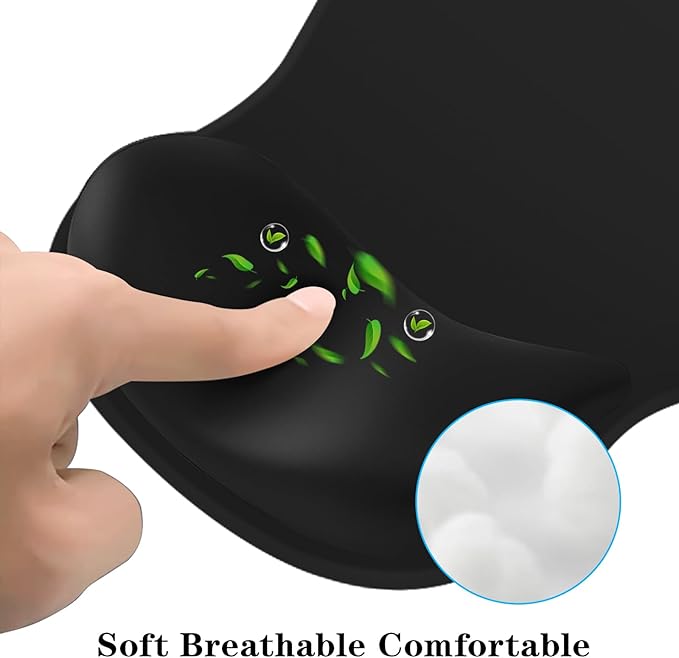 Mouse Pad with Wrist Rest,Ergonomic Mouse Pad with Comfortable Gel Wrist Rest Support and Non-Slip PU Base for Easy Typing Pain Relief, Durable and Washable(Black)