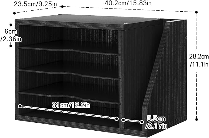 Mail Sorter, File Organizer Desktop, Wood Desk Organizer with 3 Adjustable Shelves, Mail Holder for Office, Home, Letter Sorter File Holders for Envelopes, Mail Supplies Magazines, Black