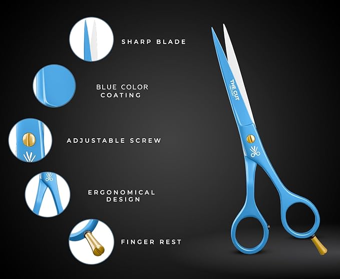 The Cut Factory- 6.5” Professional Hair Scissors - High Carbon 420 Stainless Steel Hair Cutting Scissors, Ultra-Sharp Barber Shears for Salon & Home (Blue)