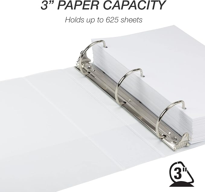 Samsill Plant-Based 3 Inch Durable D-Ring Binder, View Binder, Eco-Friendly, USDA Certified Biobased, 12 Pack, White