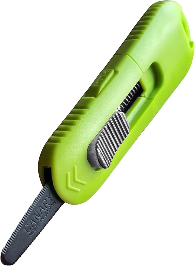 CANARY Box Cutter Auto Retractable Blade, Safety Box Opener Tool [Non-Stick Fluorine Coating Blade], Made in JAPAN, Green (DC-20F-1)