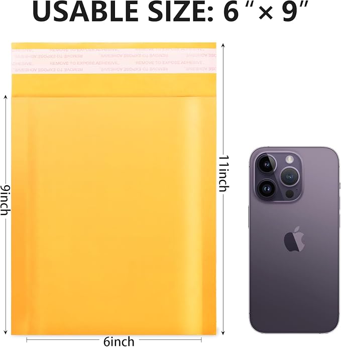Kraft Bubble Mailers 6x10 Inch 50Pack Yellow Self-Seal Padded Envelopes Bubble Opaque Padded Mailers Shipping Bags for Small Businesses to Package and Mail Jewelry, Electronic Products
