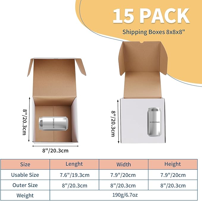 ZBEIVAN 8x8x8 White Shipping Boxes Set of 15, Corrugated Cardboard Mailer Boxes for Packaging Small Business Mailing Gifts