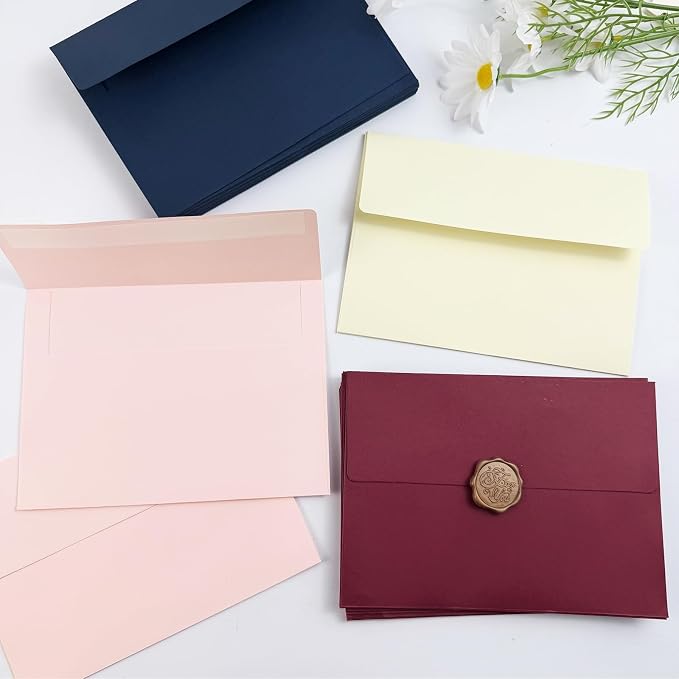 5x7 Envelopes For Invitation (50, Blue, A7) | A7 Envelope blue,50 pack 5x7 card Envelopes Self Seal,for weddings, greeting cards,baby shower,photos,birthday