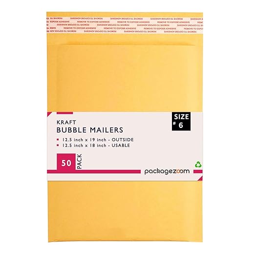 12.5x19 inches Kraft Bubble Mailer Self Seal Bubble Shipping Envelopes 50 Pack Padded Envelopes Mailers Packaging for Small Business #6