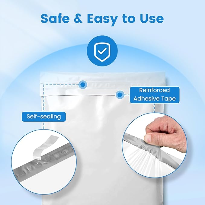 Metronic Poly Mailers 19x24 500Pcs Large Shipping Bags for Clothes,Heavy Duty Shipping Envelopes Bulk for Small Business,Strong Adhesive Self-Seal Plastic Mailing Bags for E-Commerce Packaging, White