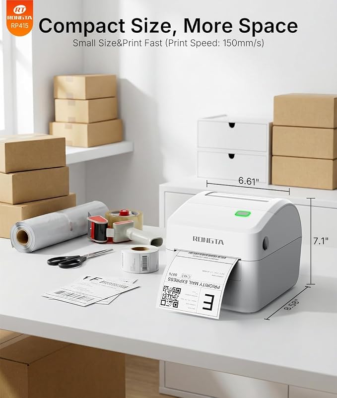 Rongta Bluetooth Shipping Label Printer RP415, Wireless 4x6 Thermal Label Printer for Shipping Packages, Small Business, Home, Office, Compatible with E-Commerce Platform