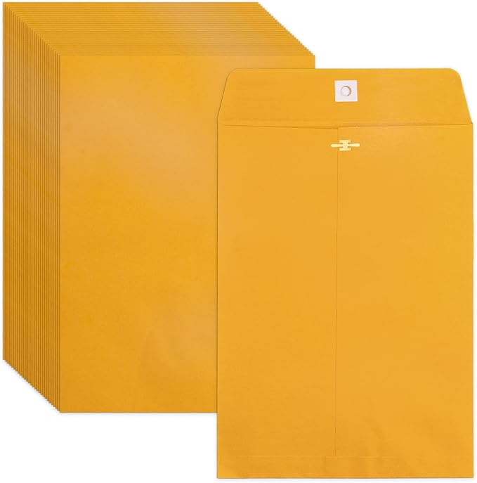Goefun Clasp Envelopes, 7.5 x 10.5 inch, 100 Pack | Manilla Envelopes, Clasp and Gummed Closures, For Storing or Mailing, 100 GSM Kraft Paper