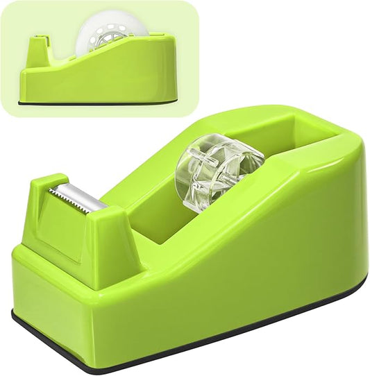 Desktop Office Tape Dispenser, Fits Standard 1-Inch Core Tapes, Weighted Non-Slip Base, Sharp Metal Blade, Smooth Cutting, Adhesive Roll Holder for Office, School, Shop, Home & Business - Apple Green