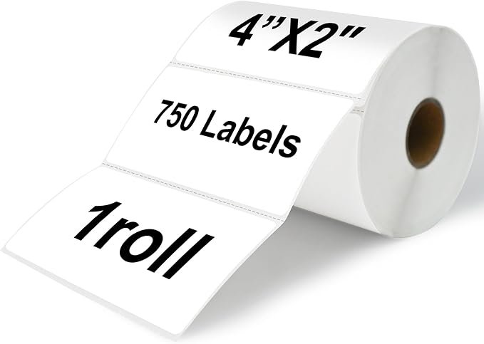 ESSENTIAL 4"x 2" Direct Thermal Barcode Labels, Shipping Labels Compatible with Zebra & Rollo Label Printer, 750 Labels of Roll (1 Roll)