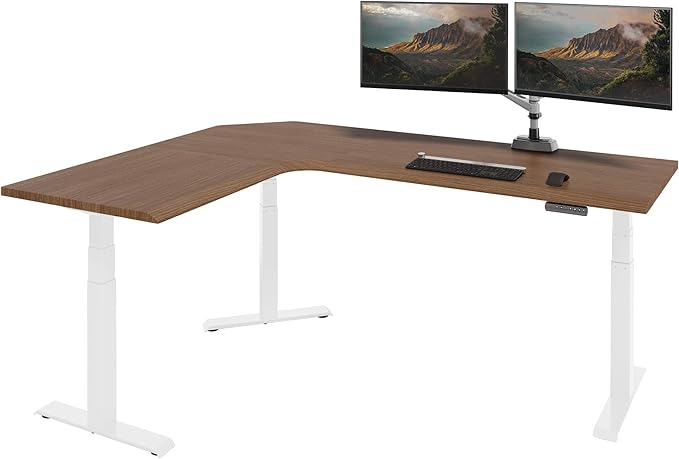 Vari ComfortEdge 80x60 L-Shape Electric Standing Desk – Height Adjustable Sit-Stand VariDesk for Corner Office with Reversible Left/Right Design + Walnut/White Legs (Ships in 3 Boxes)