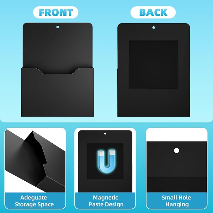 Marbrasse Magnetic File Holder - Magnetic Paper Holder, Pocket Organizer Office Supplies Storage Mail Organizer for Notebooks,Planners,Letter (Black)
