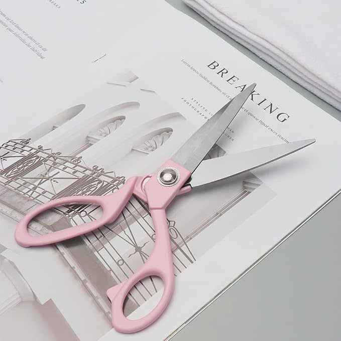 NatSumeBasics 8" Pink Fabric Sewing Scissors Cute Heavy Duty Sharp Rustproof Stainless Steel Shears for Women Home Office DIY Crafts Scrapbooking