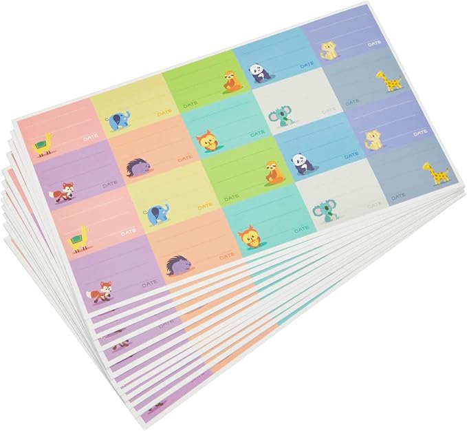 Juvale Baby Bottle Labels for Daycare 500-Pack - Multicolor Animal Designs (1.5" x 1") - Writable Daycare Bottle Labels - Adhesion for Bottles & Containers