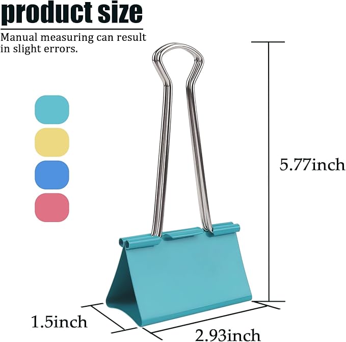 Mega-Sized 3-Inch Premium Colored Binder Clips - 8-Pack Featuring 4 Distinct Colors, 2 Extra Large Clips Each