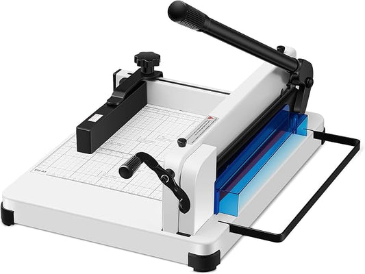 Threlaco 12 Inch A4 Heavy Duty Guillotine Paper Cutter 400 Sheet Capacity Guillotine Paper Cutter Stack Cards Trimmer Solid Steel with Metal Base for Cardstock Leather Office Home School (Beige)