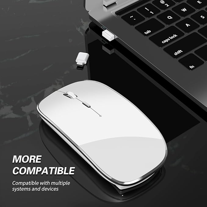 Wireless Mouse Chargeable Portable Silent USB-A and Type-C Dual Mode 3 Adjustable DPI for Laptop, PC (Q23S Black) (White)