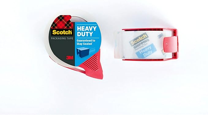 Scotch Heavy Duty Shipping Packing Tape, Clear, Shipping and Packaging Supplies, 1.88 in. x 38.2 yd., 1 Tape Roll with Dispenser