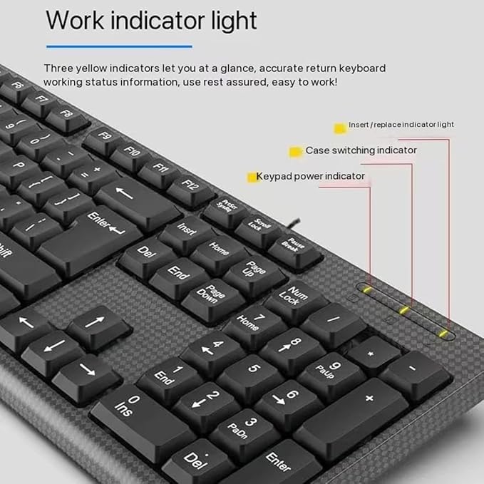 Guiheng Wired Computer Keyboard, Plug Play USB, Large Number Pad, LED Indicators，Ergonomic, Foldable Stands,Anti-Wear Letters Full Size Keyboard,for Windows Mac PC Laptop-Black