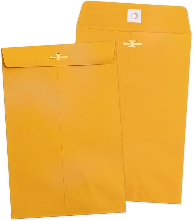 Goefun Yellow Manila Clasp Envelopes, 6x9, 100 Pack | 100GSM Heavy Kraft Paper, For Business, Legal, Office