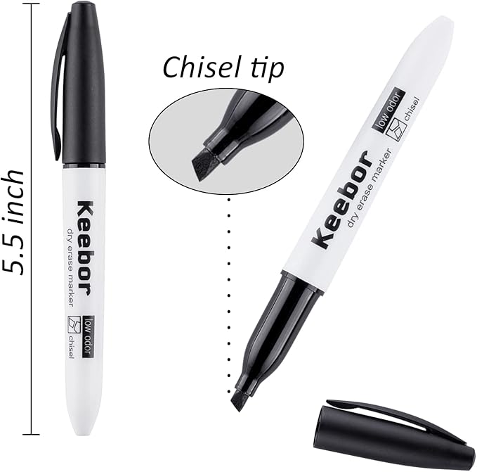 Dry Erase Markers Bulk, Chisel Tip, Black, 72 Pack Low-odor Whiteboard Markers, Office & Back to School Supplies, 20% More Ink