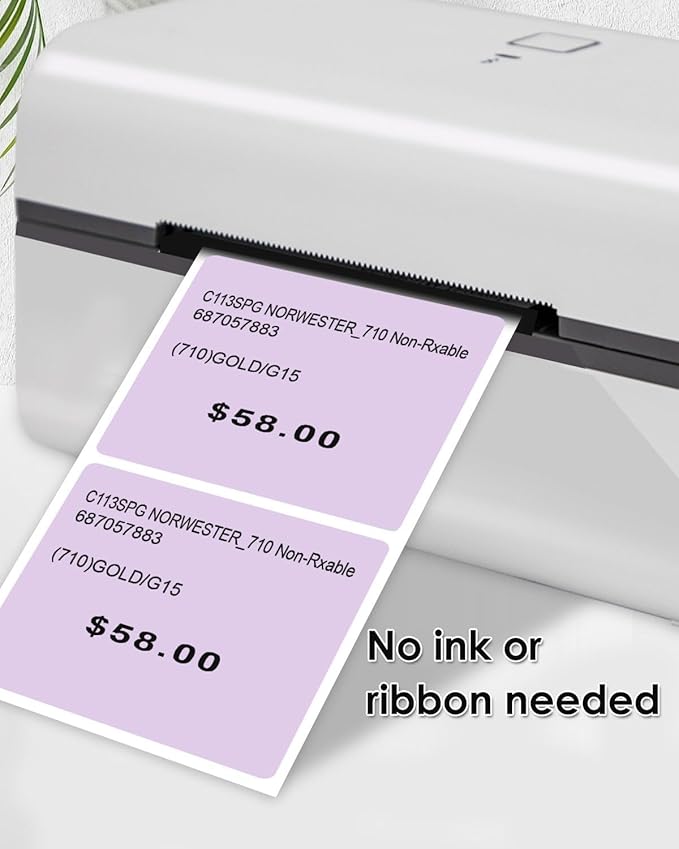 iEager Purple Square Thermal Label Stickers, 2"x2" Self-Adhesive Square Direct Thermal Labels with Perforation Line, 500 Sheets/Roll